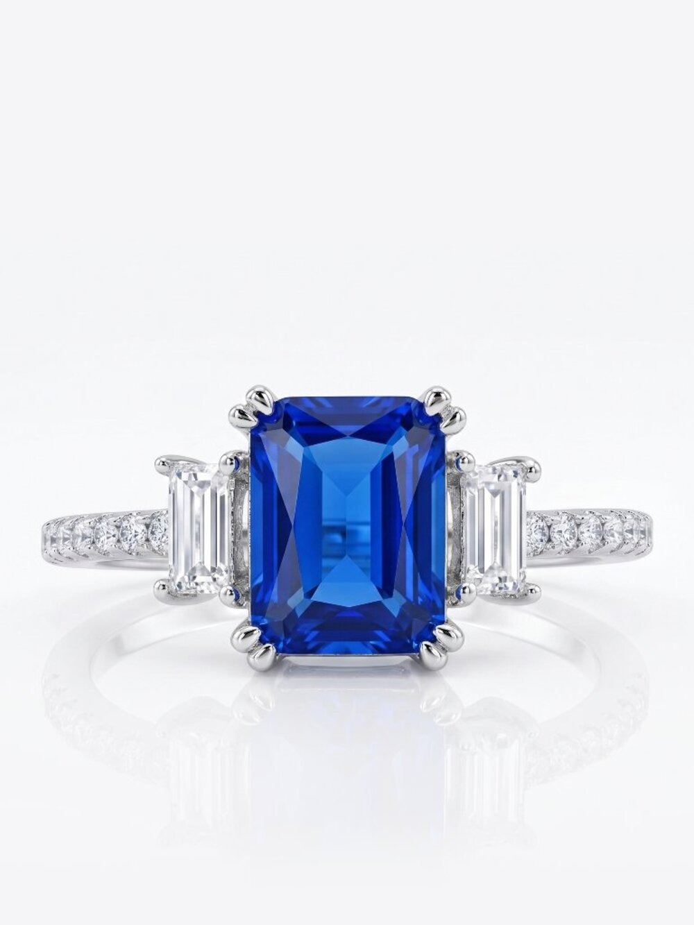Emerald-cut Blue Sapphire Vintage Ring - 925 Sterling Silver Charmed Aroma